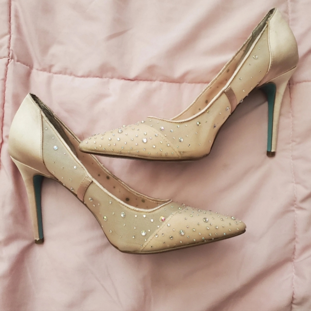 Betsey Johnson Nude Heels with Rhinestones